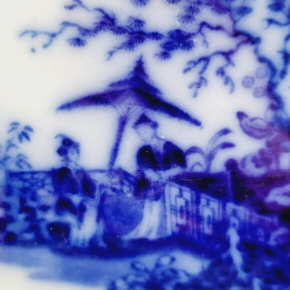 Stunning Antique Davenport Amoy Flow Blue 13" Platter Asian Design, c.1840s - Picture 3 of 15